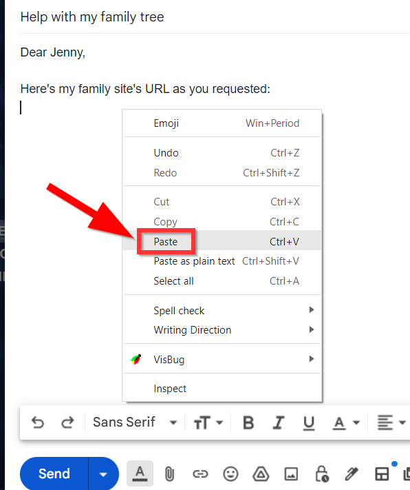 How do I copy a page's link (URL) to send it to the Support Team?
