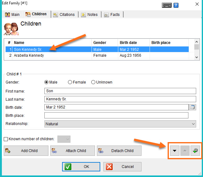 How do I arrange the order of children in Family Tree Builder by